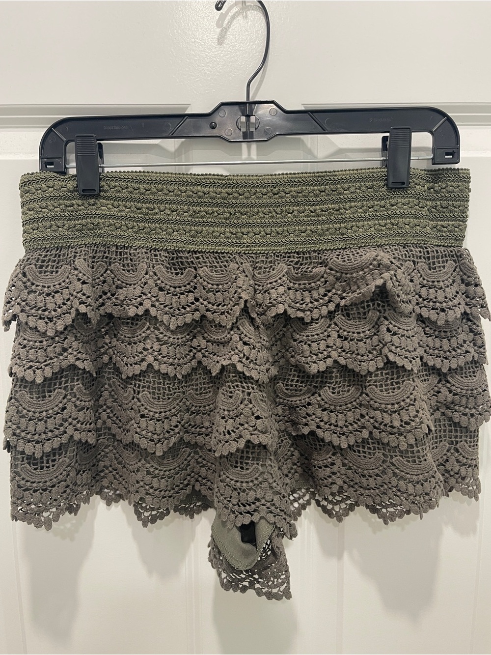 American Rag Olive Green Crochet Layered Mini Shorts